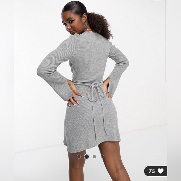 ASOS DESIGN knit wrap fit and flare mini dress in heather gray - US 4 BRAND New - Picture 2 of 3
